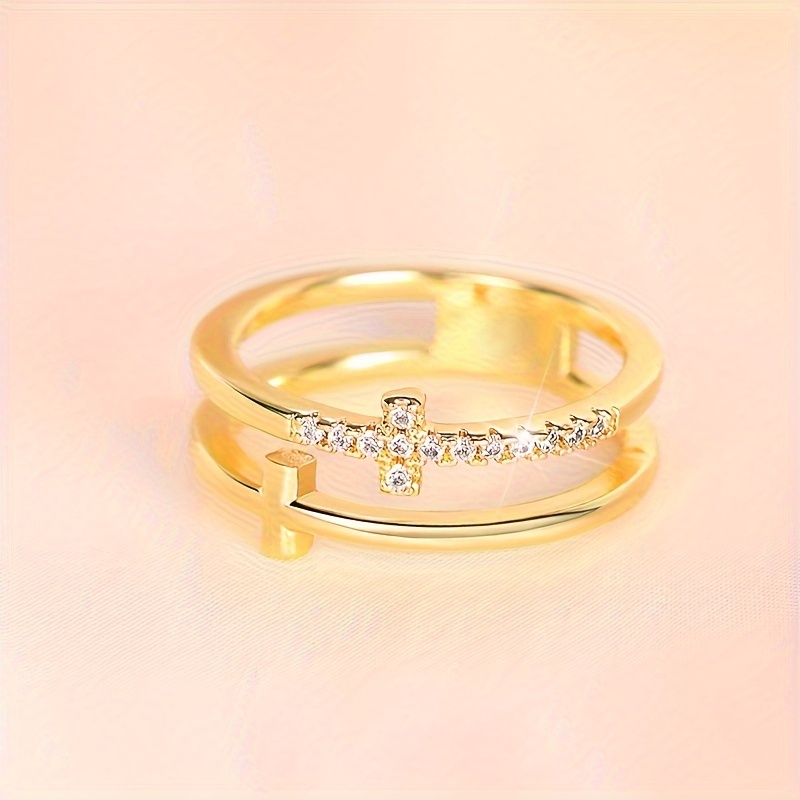 Dainty Promise Ring Double Cross Zirconia Wedding Ring
