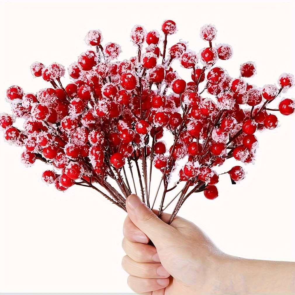 LLZLL Christmas Floral Picks 6Pack Christmas Berry Picks with Holly Berries Artificial White Berry Stems for Xmas Winter Holiday Home DIY Ornaments
