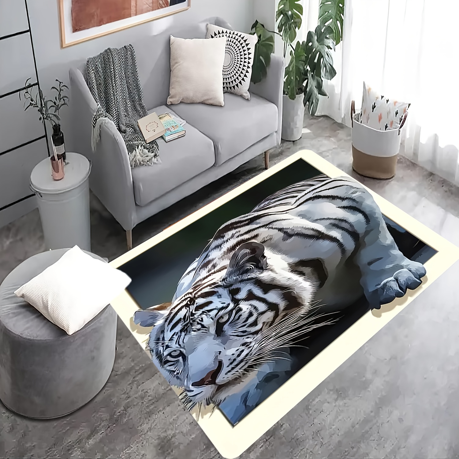 1 Stück Flanell-3D-Teppich Mit Weißem Tiger-Druck, Großer Rutschfester  Moderner Abstrakter Teppich, Für Wohnzimmer, Schlafzimmer, Spielzimmer