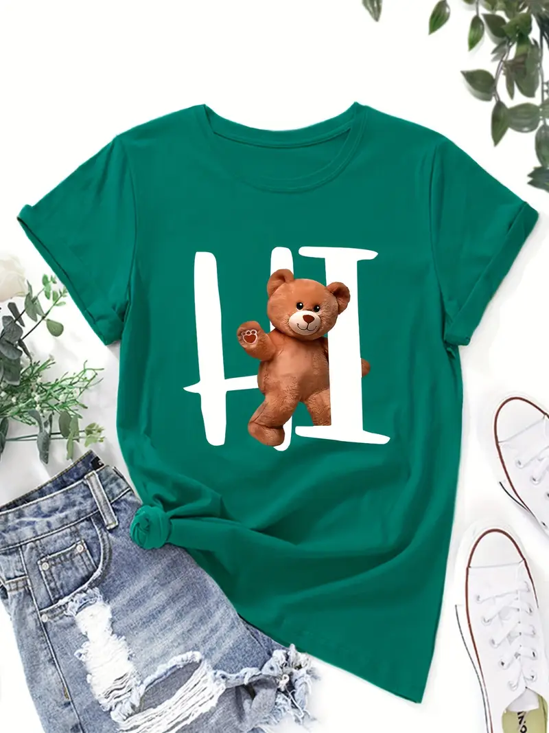 Funny Bear Head Graphic T-Shirt For Women – Soft Casual Tee With Cute Print