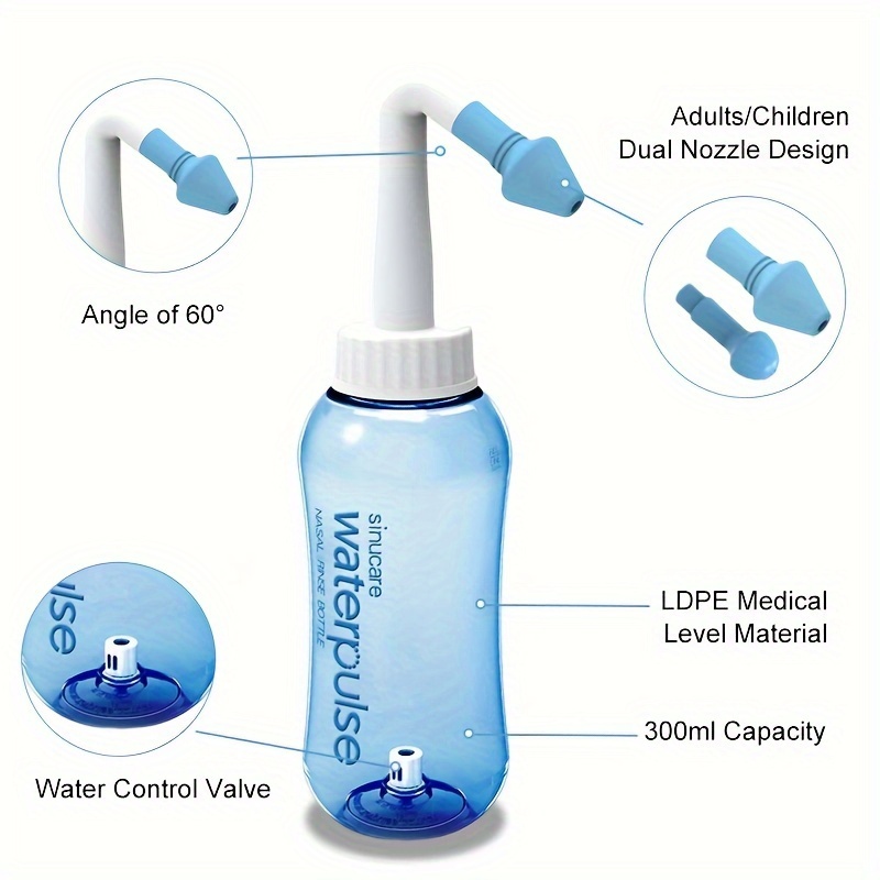 Waterpulse Neti Pot - Enjuague nasal, botella de lavado nasal, limpiador de  botellas de enjuague nasal, riego a presión, Neti-Pot con termómetro