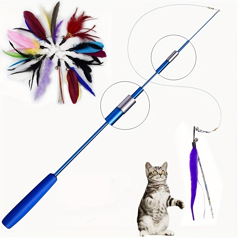 

Interactive Retractable Feather Teaser Wand For Cats - Fun And Stimulating Cat Toy With Replacement Heads