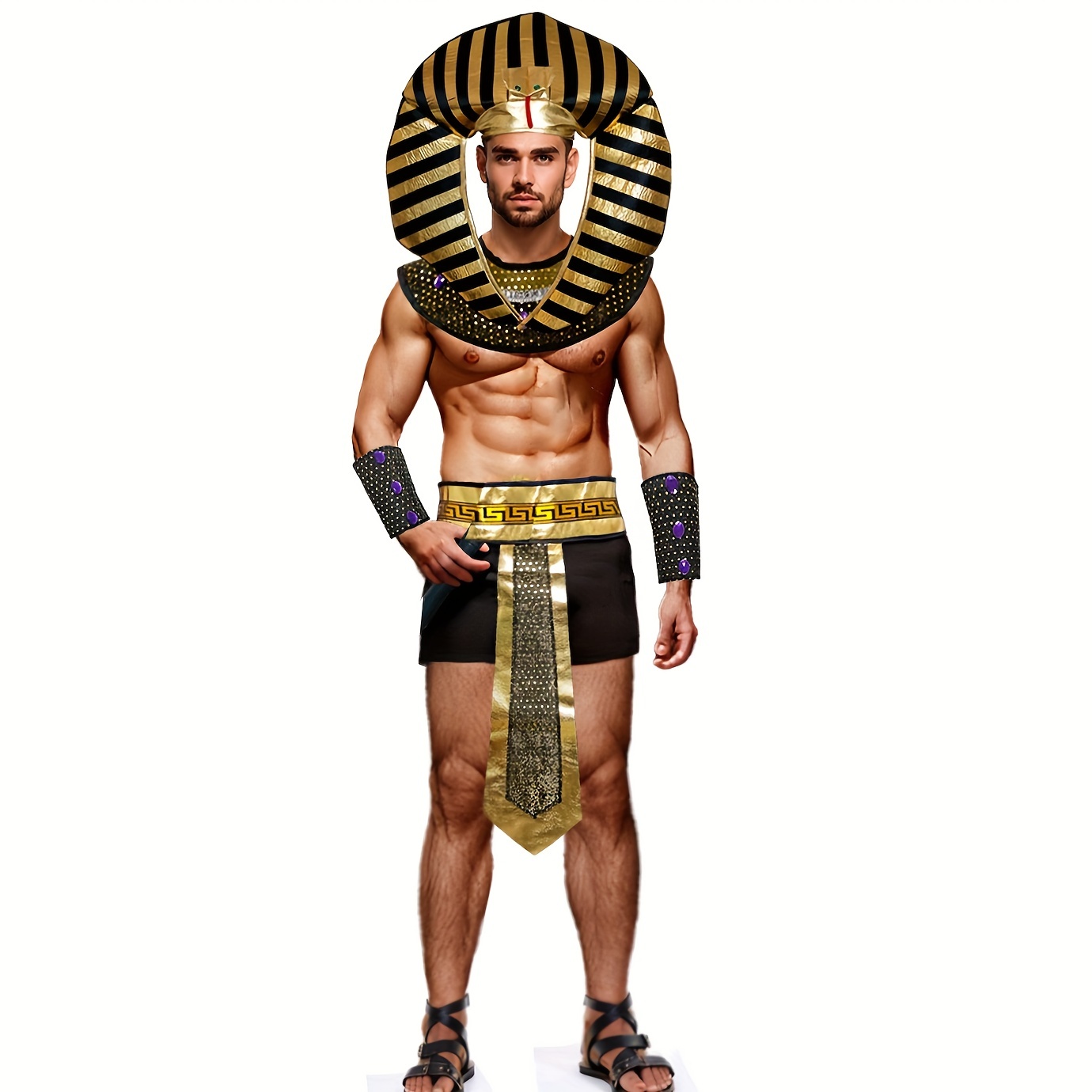 1set Mens Halloween Men Costume Cosplay Egyptian Pharaoh Accessories Hat  Neck Belt Wrist Guard Carnival Party Holiday Dress Up Set - Toys & Games -  Temu Canada