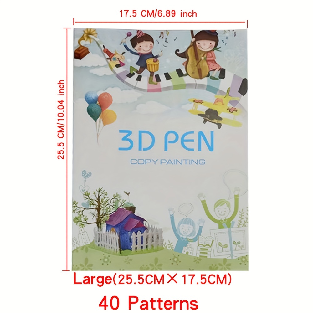 3D Pen Printing Drawing Book, Reusable Colored 40 Pattern Thick Paper  Templates with Two Clear Plate, 3D Painting Graffiti Stencils for Kids DIY