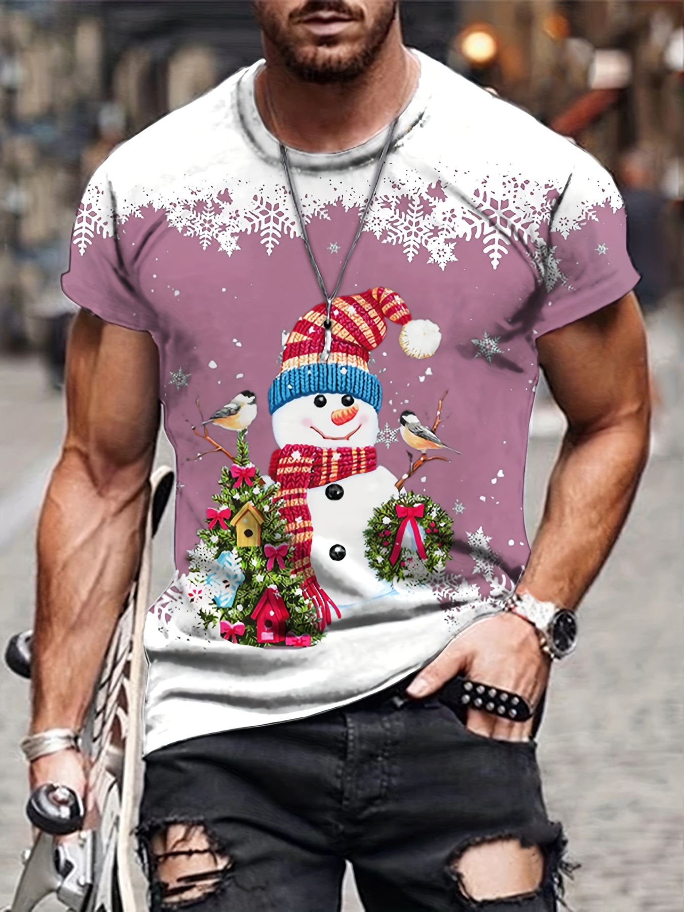 Serie Navidad Impresi n Mu eco Nieve Camiseta Dise o Gr fico Temu