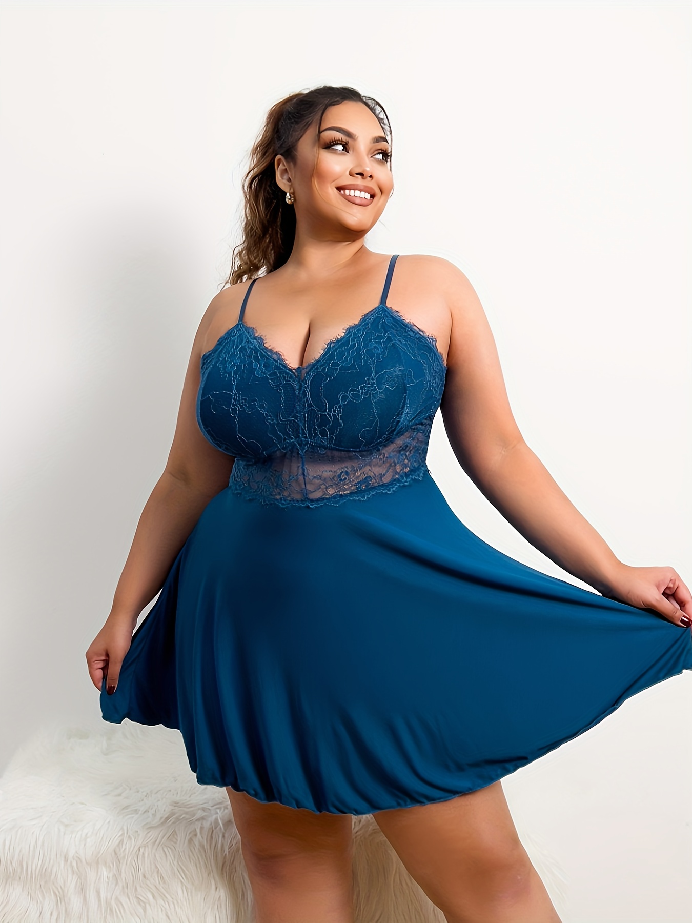 Sexy Lingerie for Women Plus Size Plus Sheer Mesh Lingerie Set with Belted  Robe Sexy Lingerie Set (Color : Baby Blue, Size : 2XL)