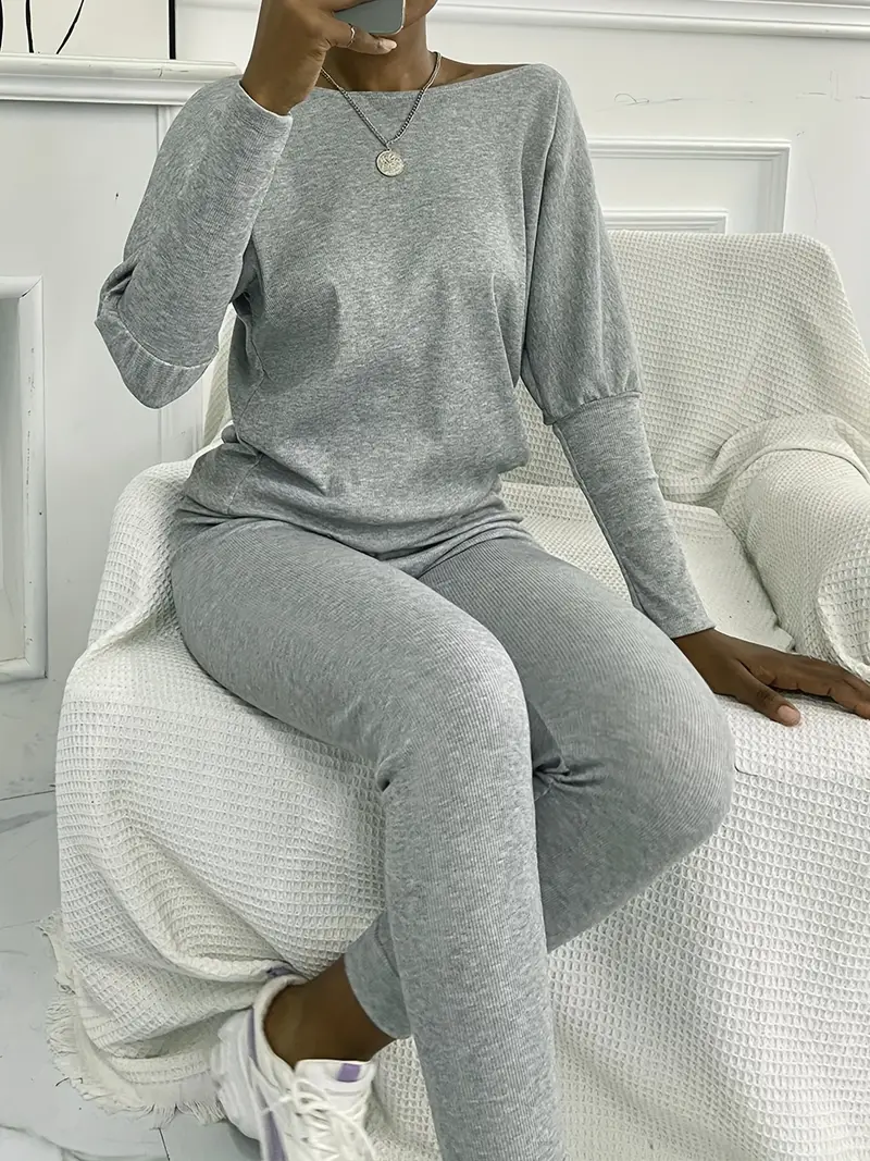 Casual Solid Two piece Set Long Sleeve Top Long Pants - Temu Canada