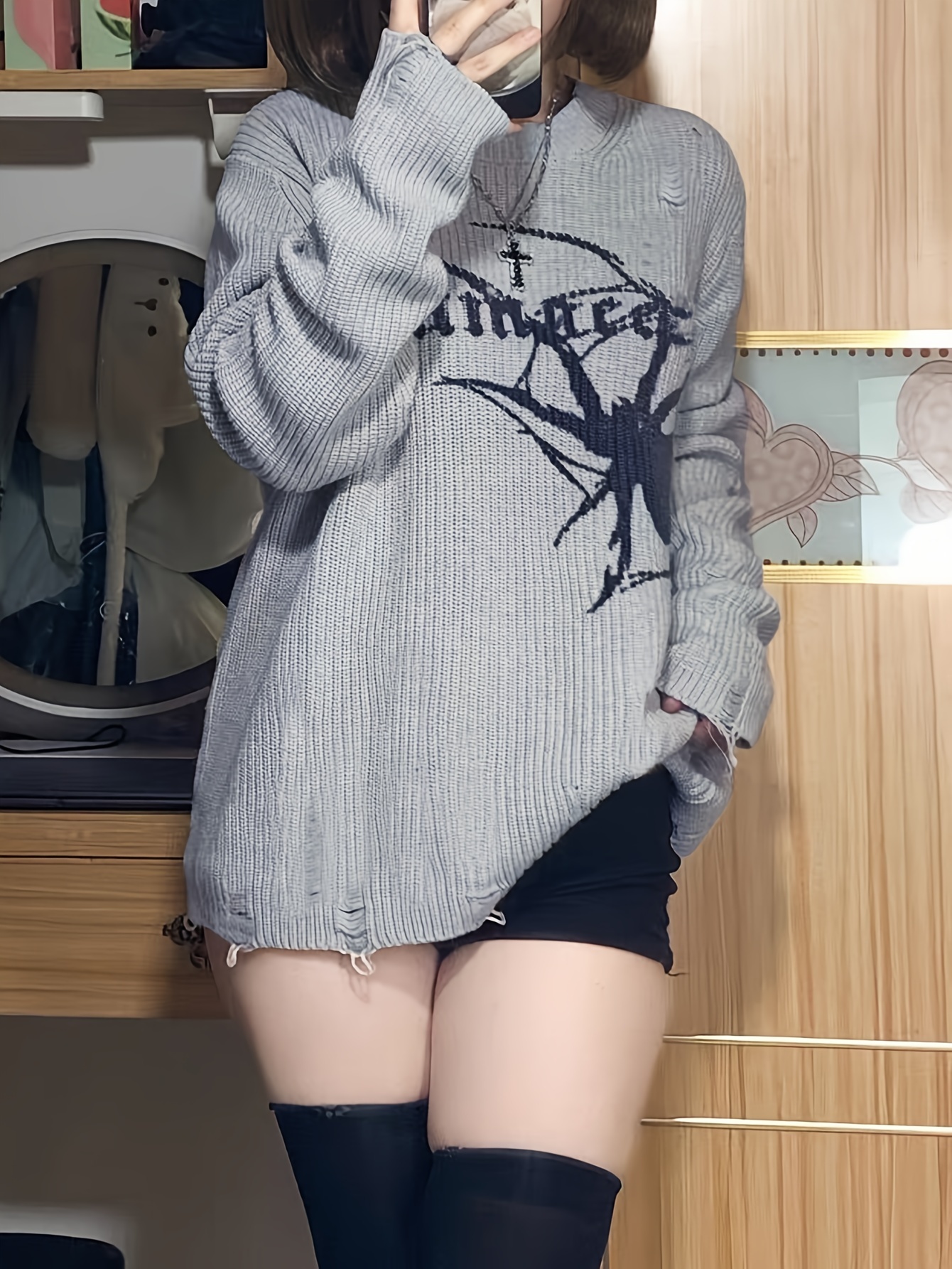 Gothic Spider Pattern Ripped Pullover Sweater Vintage Long - Temu