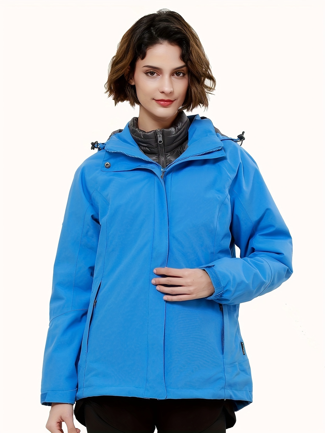3 In 1 Outdoor Hooded Jacket Solid Winter Hard Shell Thermal Jacket Waterproof  Windproof Sports Jacket For Climbing Mountaineering For Women, High-quality & Affordable