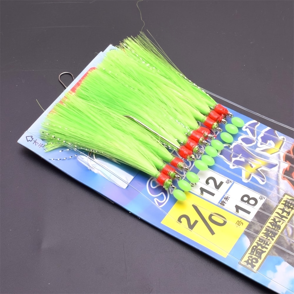 Eulbevoli Luminous Lure String Hooks, Luminous Feather Fishing String Hooks  Glow in Water Resistant for Freshwater (Tipo 2#)
