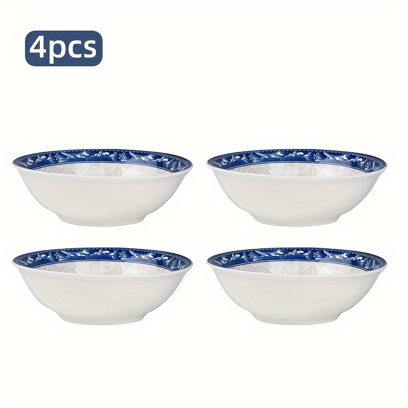 Image of 4pcs Chinese Ceramic Bowl Suitable For Microwave, Large Round Soup Salad Rice Bowl - Dish, Elegant For - Dining, Soup, Salad, Yogurt, Noodles, Stir-fries, & Sauces