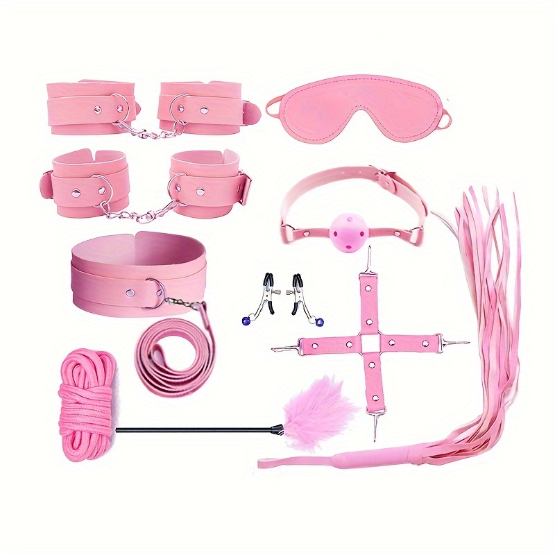 Set de accesorios para juegos sexuales bdsm látigo mordaza y rosa