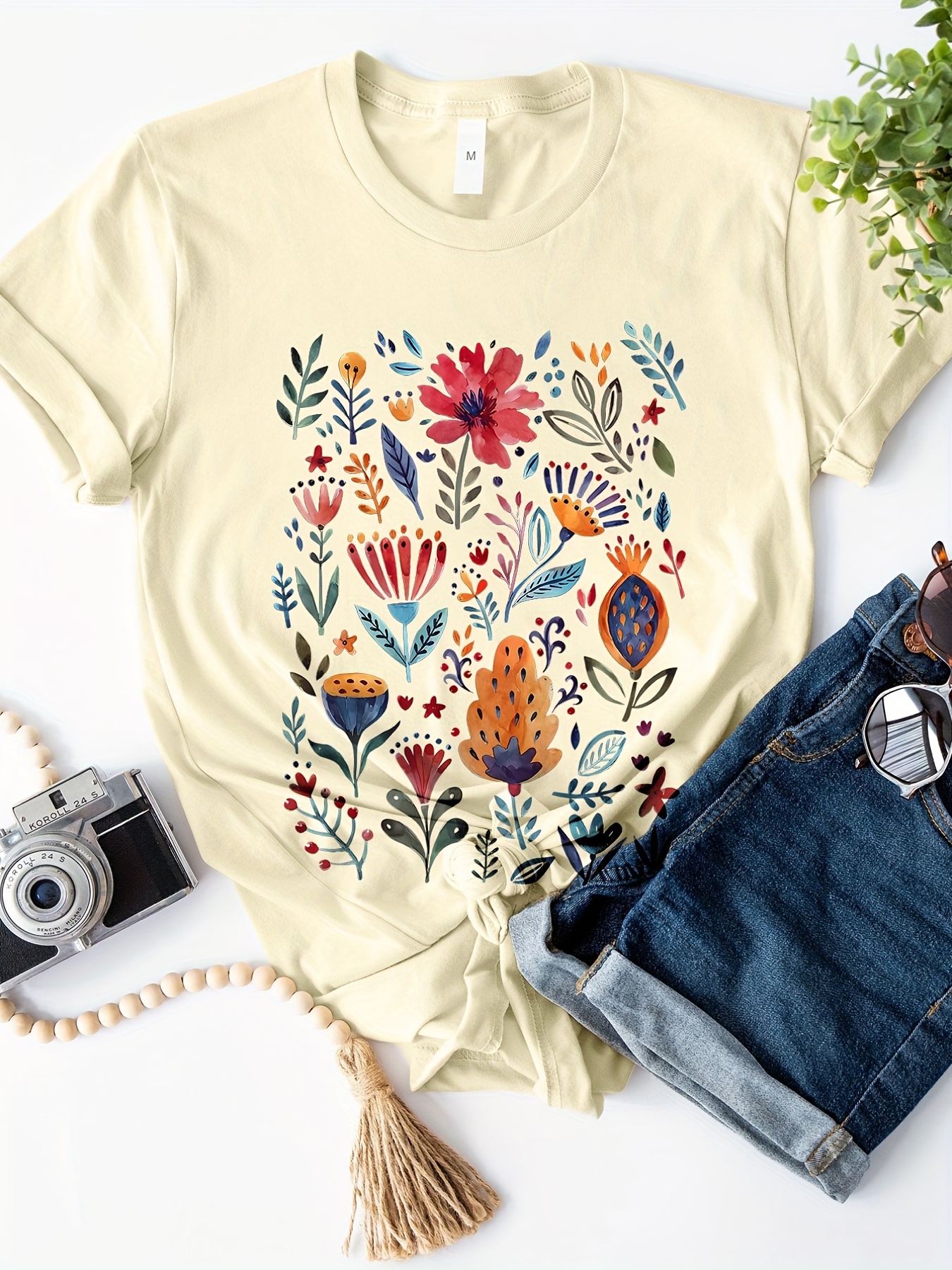 Floral Print Crew Neck T shirt Casual Short Sleeve T shirt - Temu