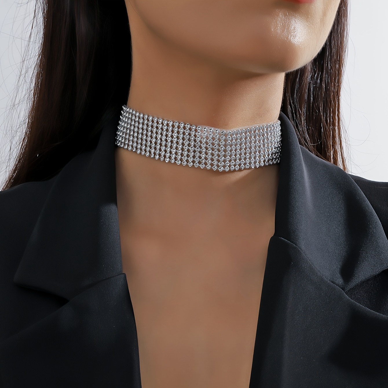 Full Rhinestones Belted Neck Collars Alloy Choker Necklace - Temu