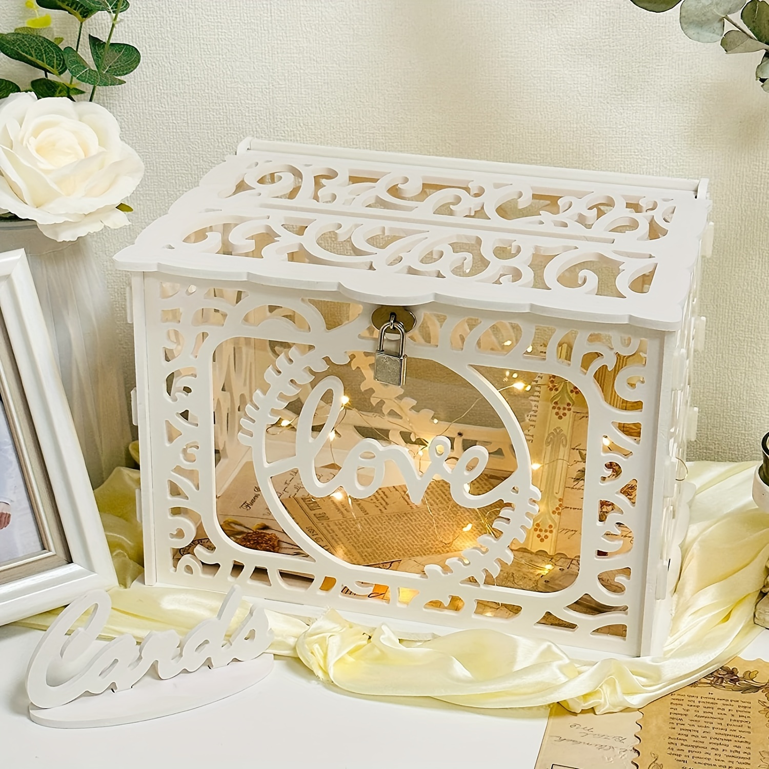 Wedding Card Box colore oro, con serratura, per buste matrimonio