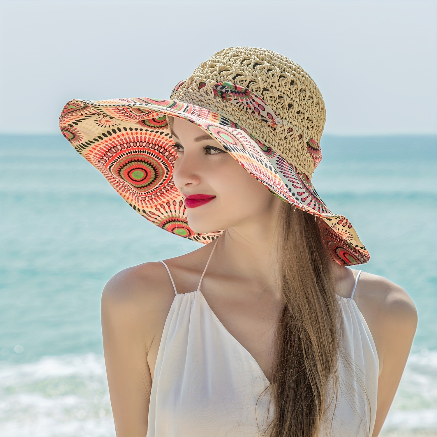 Bohemian Wide Brim Sun Hat Stylish Floral Print Breathable - Temu