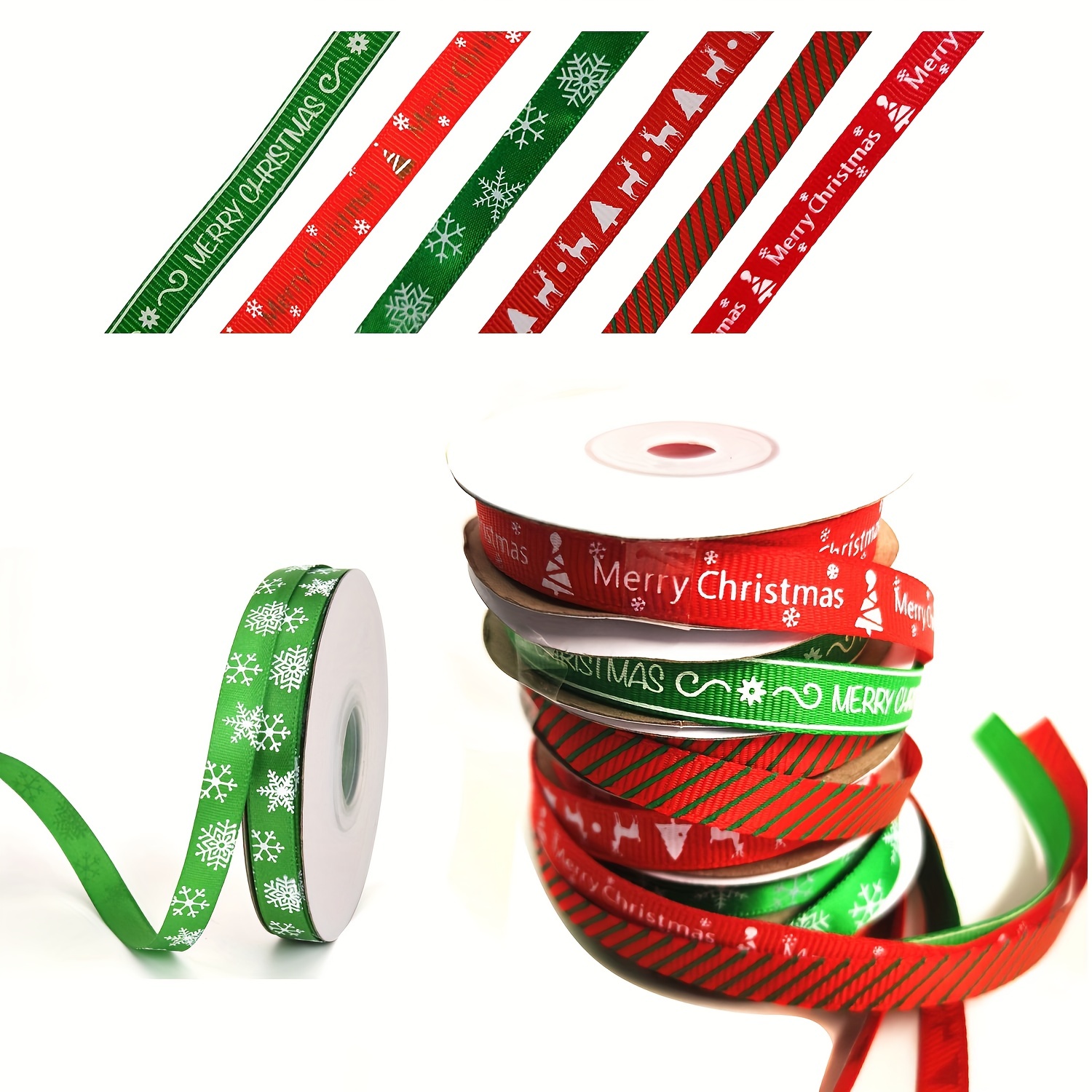 Christmas Ribbon Set, Holiday Grosgrain Ribbons for Gift Package