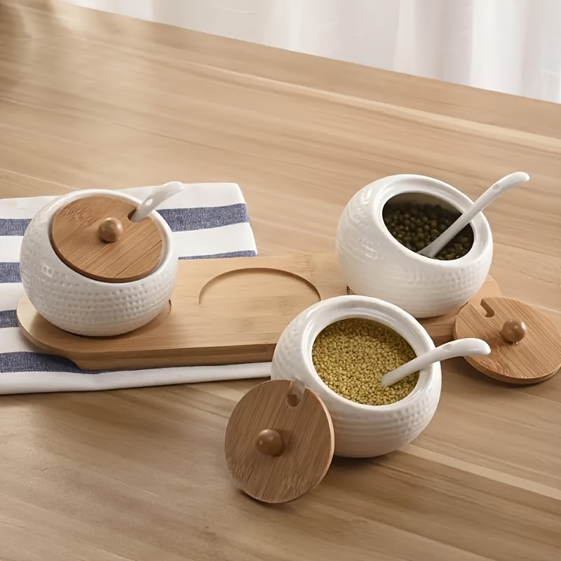 Japanese Ceramic Bamboo And Wood Lid Seasoning Jar Seasoning - Temu