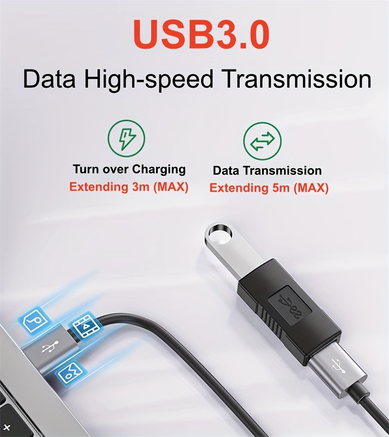 USB 3.0 Female-to-Female Adapter for High-Speed Computer Data Transmission, USB-A Charging Docking Extension Head AF-AF