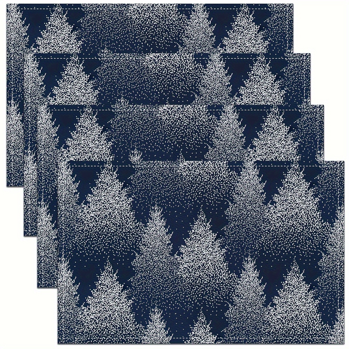 Linen Placemats, Hello Winter Theme Blue Snowflake Pattern