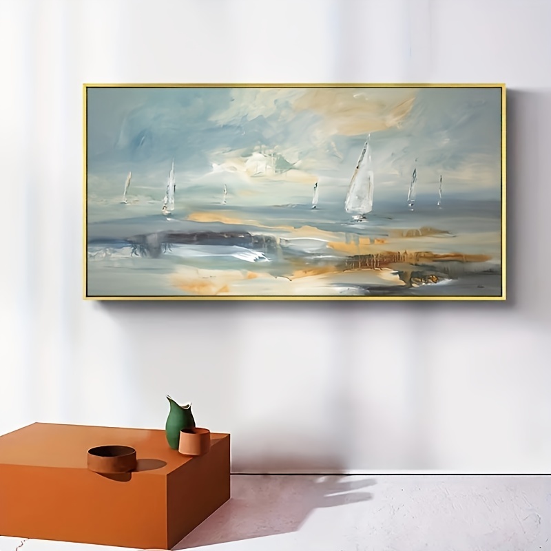Scandinavian Boat Landscape Oil Painting Canvas Natural - Temu