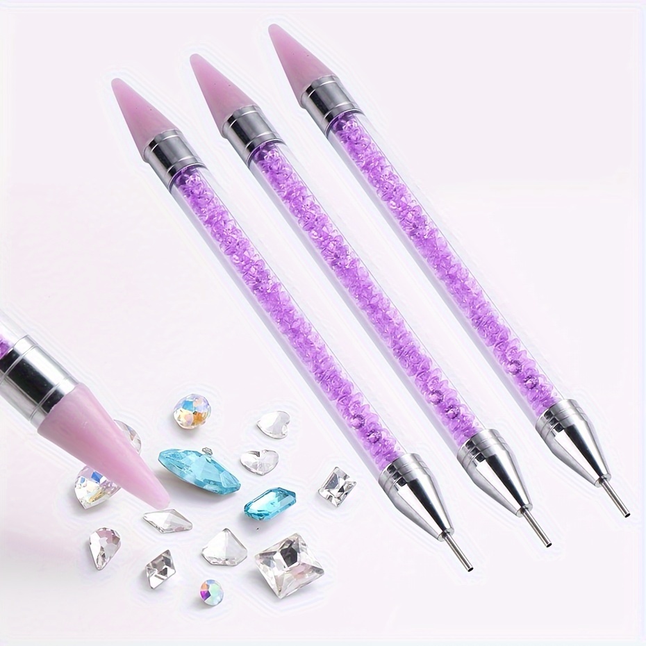 BOWINR 5 Pcs Rhinestone Picker Dotting Pen, Dual-Ended Nail Art Acrylic Pen  Brushes Set with Silicone Head Crystal Beads Handle Manicure DIY Decoration  Tool