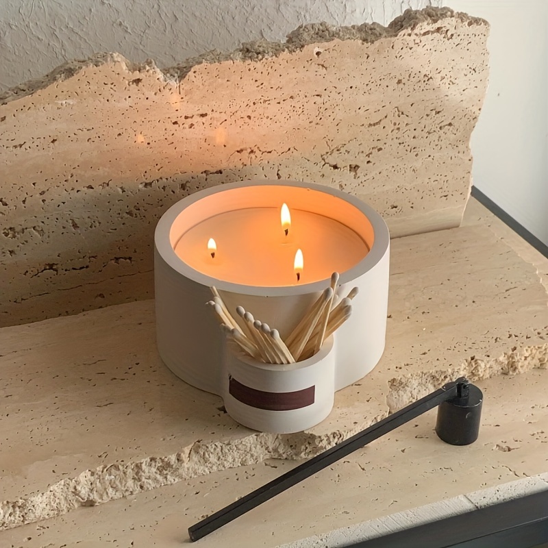 

1pc Diy Resin Glue Cement Cup With Match Hole Match Storage Large Capacity Gypsum Candle Holder Mirror Silicone Mold