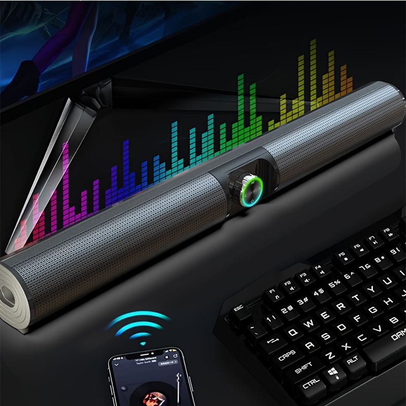 Enceinte d'ordinateur,Enceinte PC Bluetooth,Enceinte PC Gaming RGB  dynamique avec 9 modes LED colorés,Subwoofer alimenté par USB,Enceinte pour  ordinateur portable avec câble auxiliaire de 3,5 mm : :  Informatique