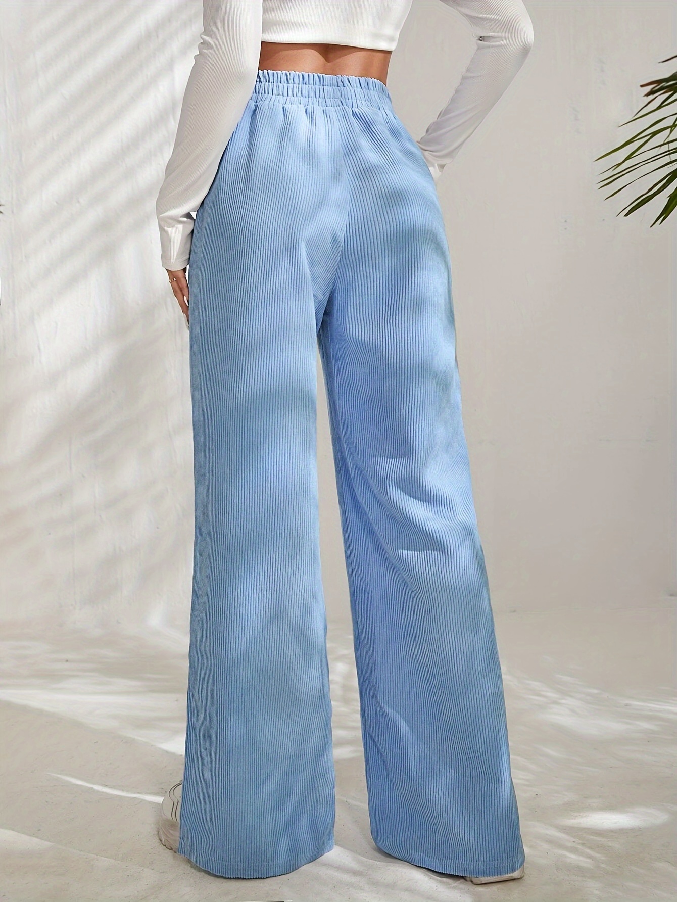 Bigersell Women Pants Full Length Women鈥檚 Casual Fashion Solid Color  Minimalist Wide Leg Pants Casual Trousers Solid Blue Jean for Ladies 