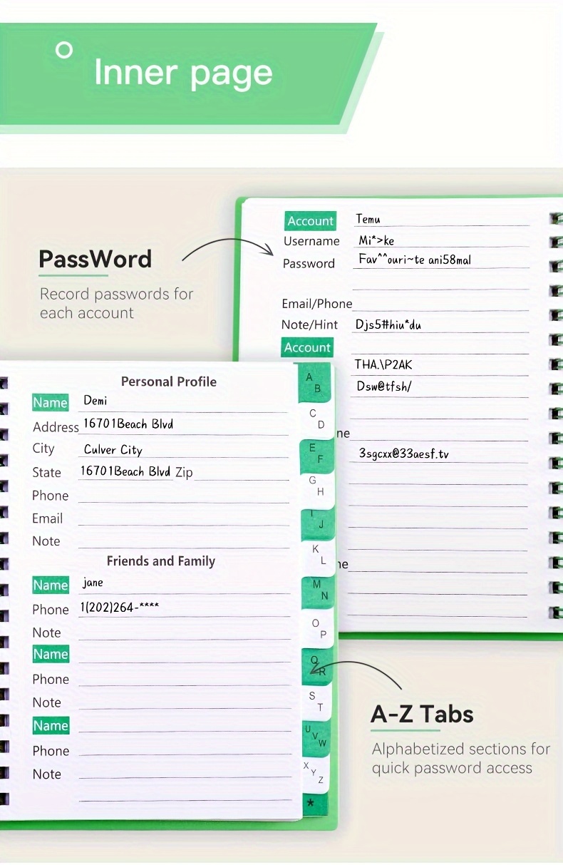 Password Book X 6.9  Alphabetical Tabs Medium Size Password - Temu