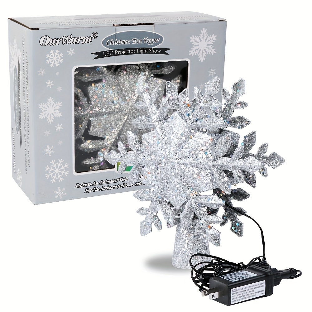 Silver Snowflake Christmas Tree Topper with LED Projected Stars