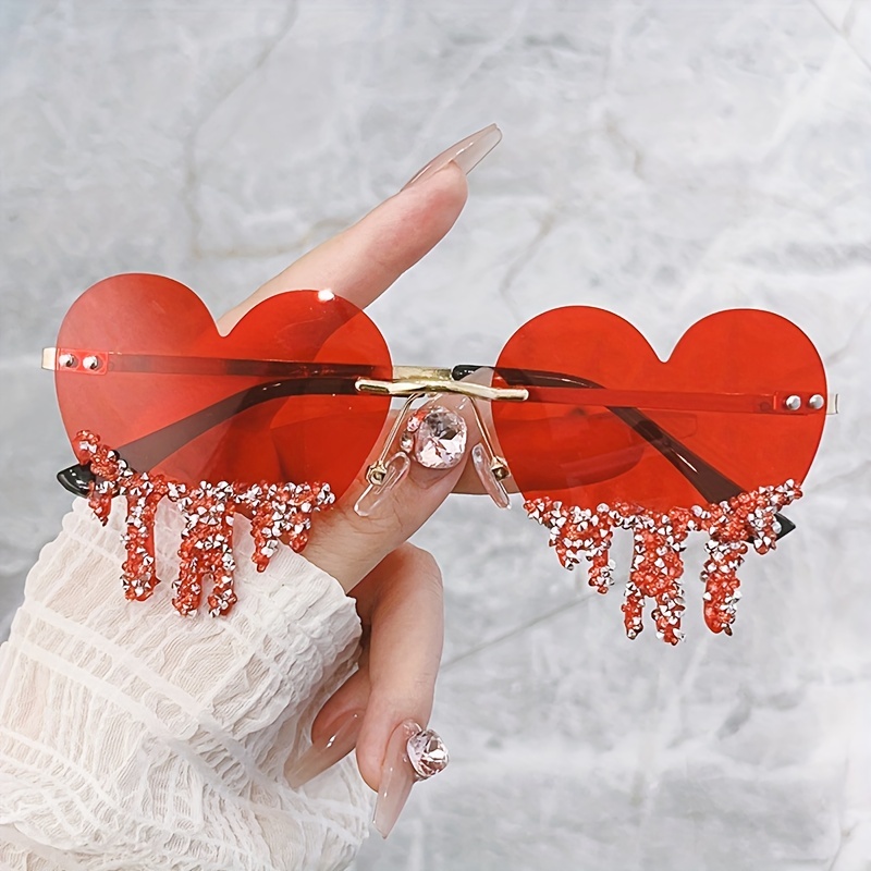 Rimless sunglasses with rhinestone 2024 heart