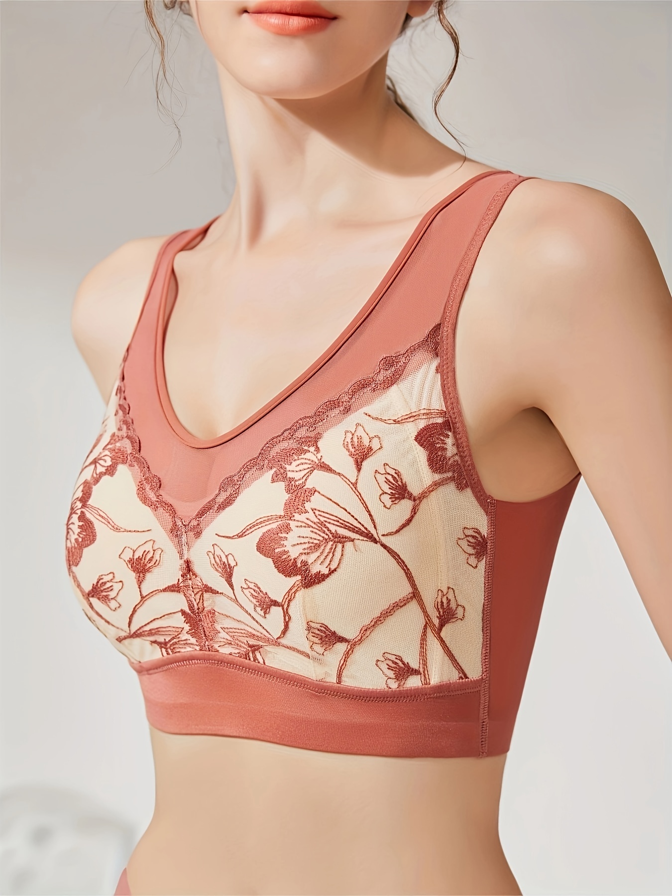 Breathable Lace Bra Lace Tube Top with Flower Embroidery