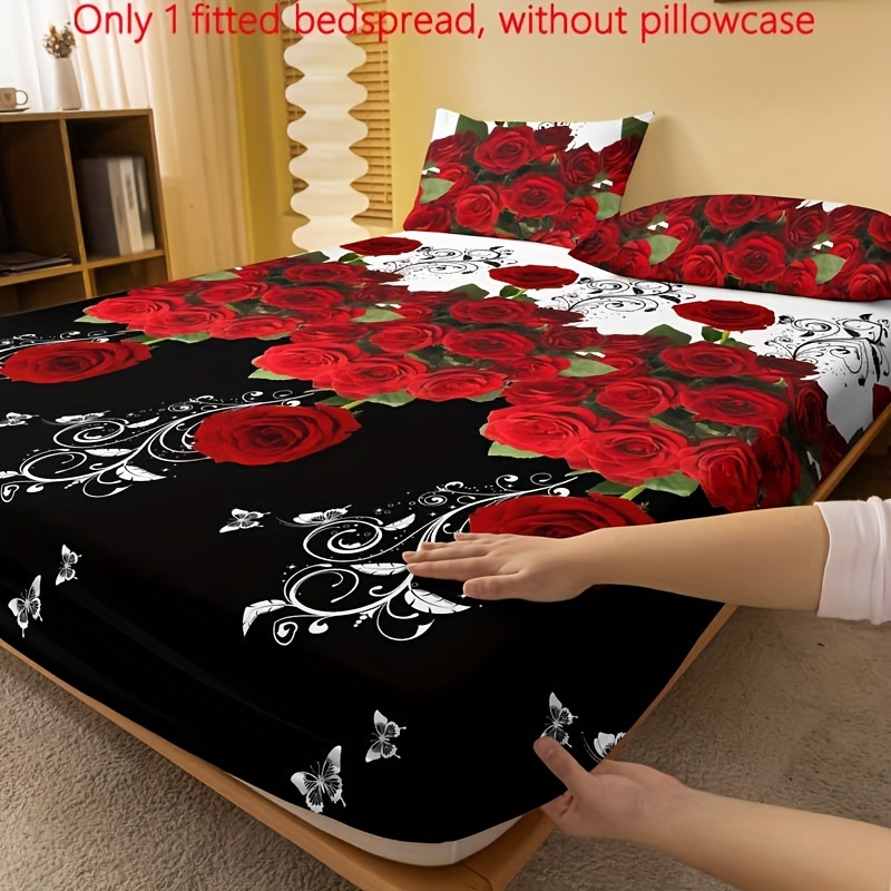 

Soft Brushed Fitted Sheet With Romantic Red Rose Print - Deep , Machine Washable, Bedroom &