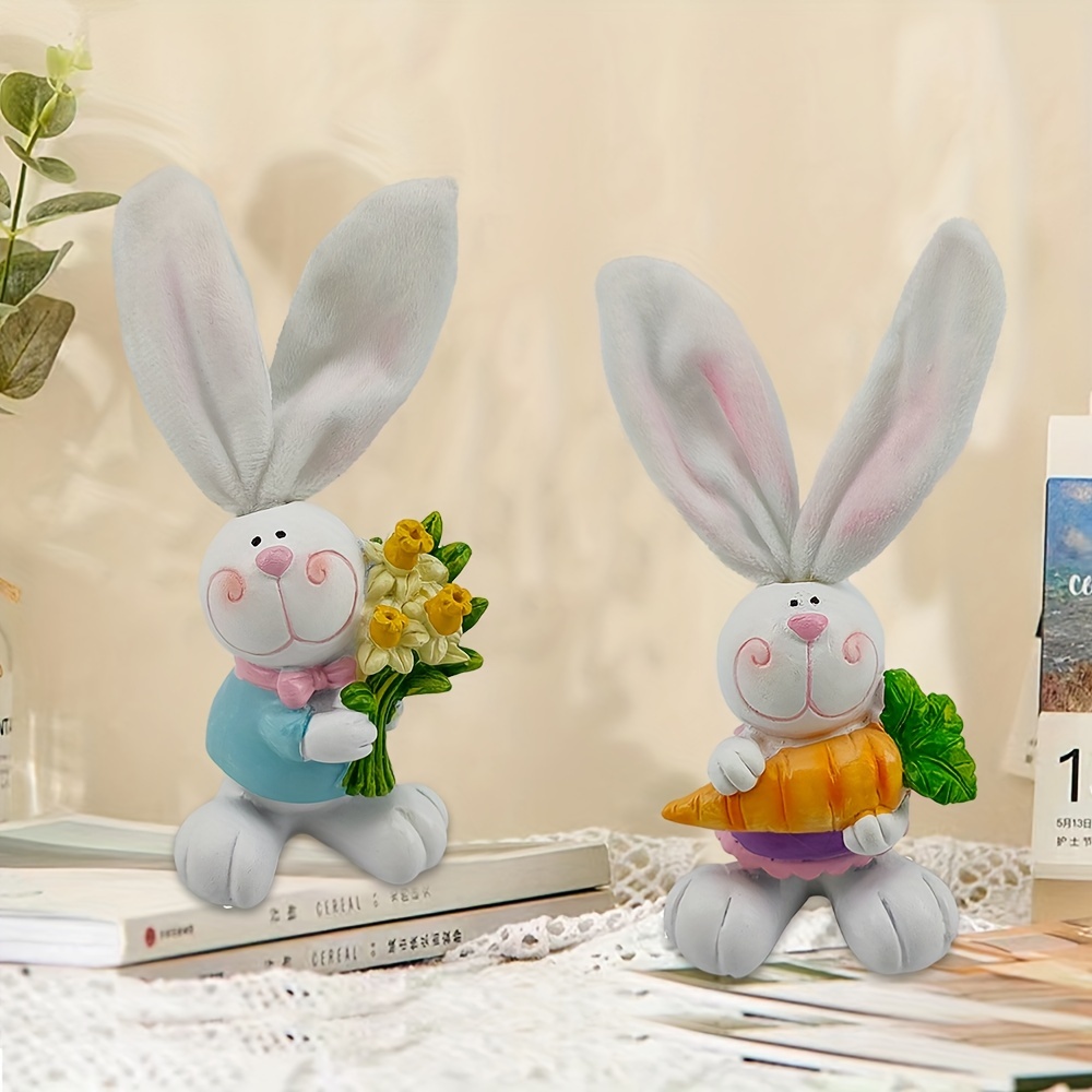 2pcs easter decoration easter bunny decor easter rabbit spring home decor bunny figurines bunny statue for easter and spring