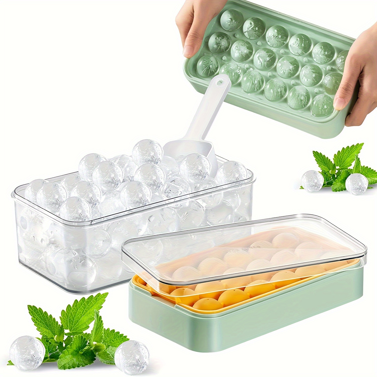 1 Set Round Ice Cube Tray Set With Lid & Bin Ice Ball Maker Mold For  Freezer With Container, Mini Circle Ice Cube Tray, 3 Trays 1 Ice Bucket,1  Tong&1
