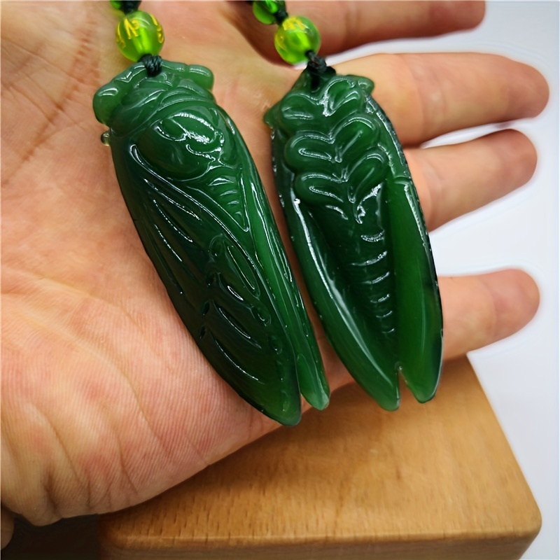 Vintage Green Natural Stone Cicada Pendant Necklace - Temu