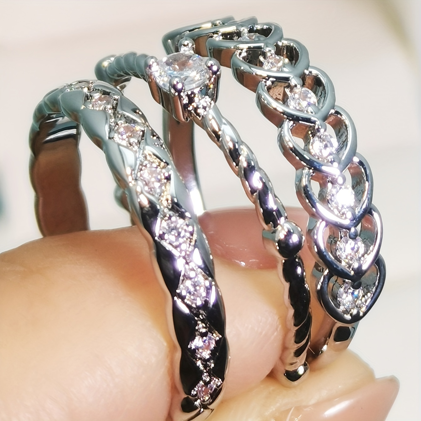 Chic Stacking Rings Trendy Heart Design Paved Shining Temu Canada