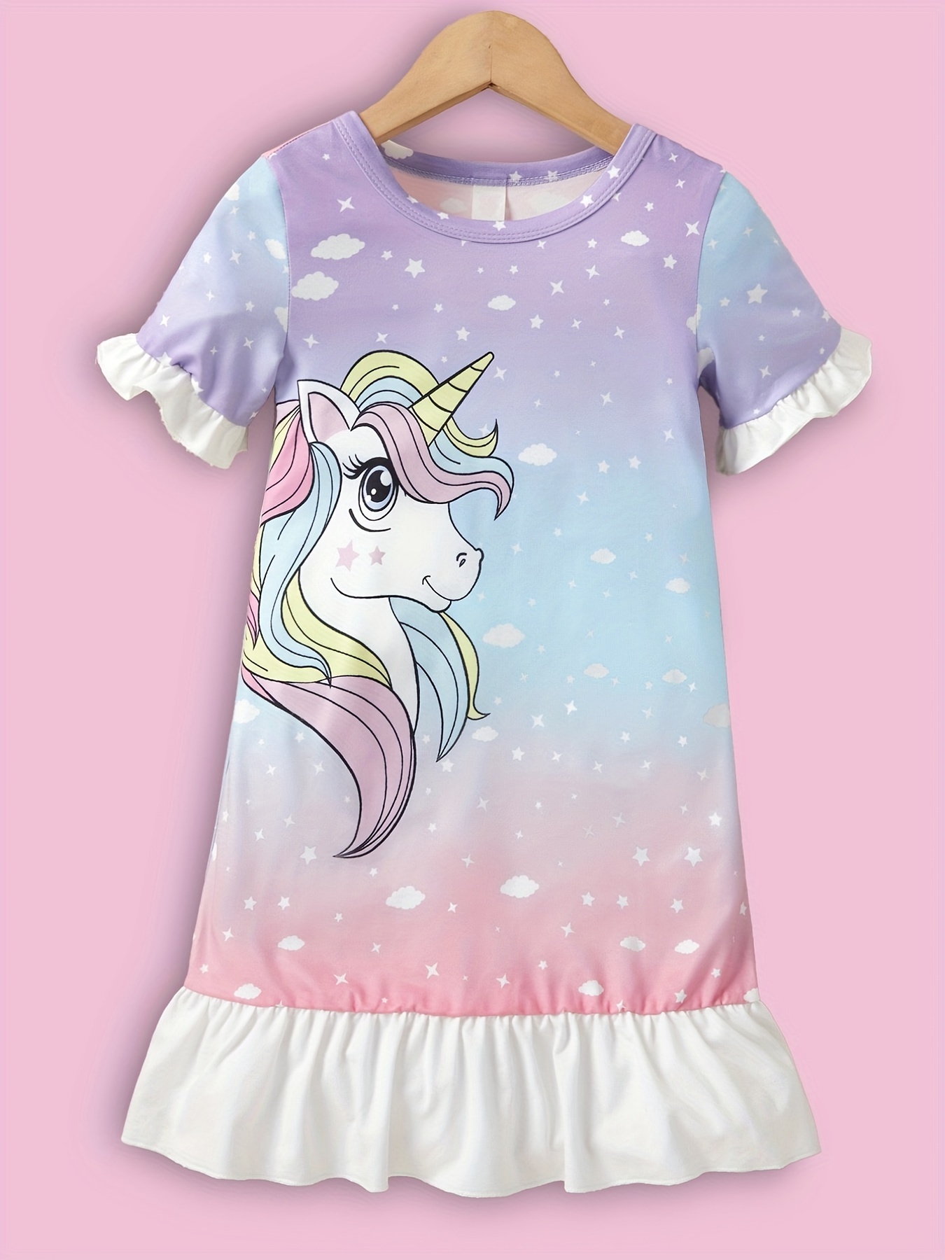 Toddler Girls Short Sleeve Cute Cartoon Unicorn Graphic - Temu New