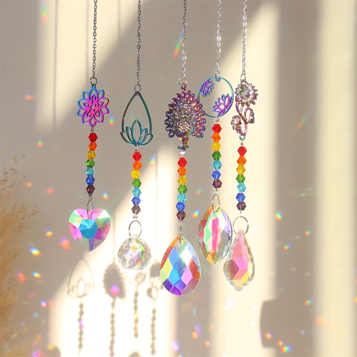 Lot de 6 pendentifs en perles de lotus pour décoration de fenêtre, attrape- soleil en