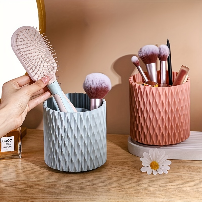 Maquiagem Brush Holder com tampa, caixa de armazenamento para vestir, mesa,  rotação de 360 graus