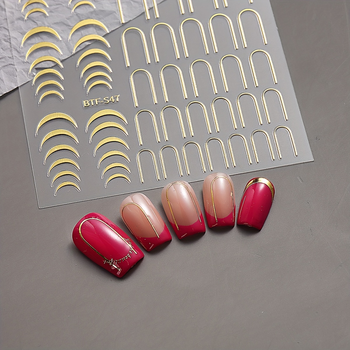 French Tip Nail Art Stickers self Adhesive Golden Silvery - Temu