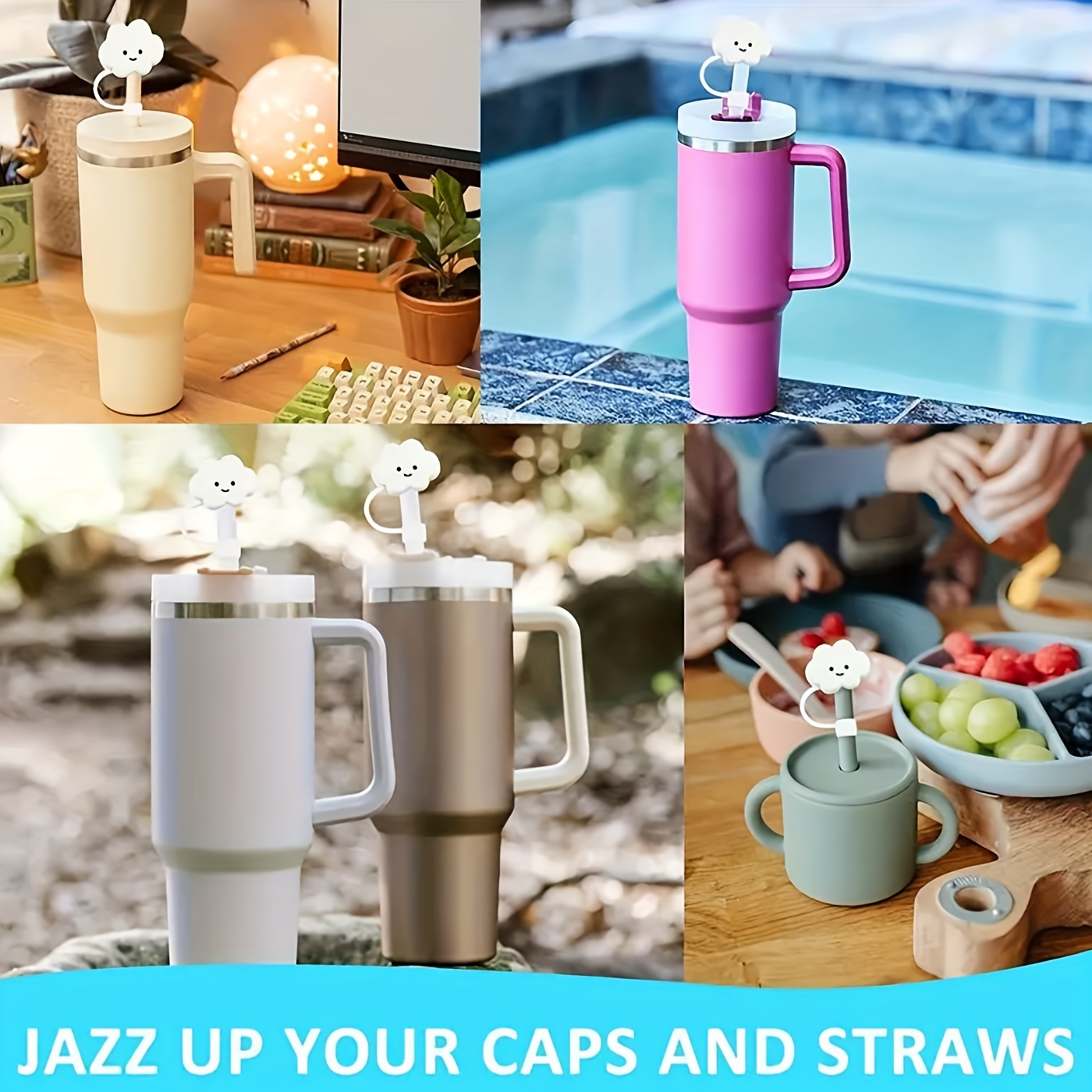 2 Pcs Cloud Silicone Straw Cover Reusable Drinking Straw Caps Lids