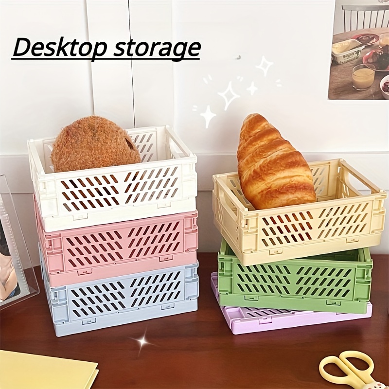 Mini Folding Plastic Storage Box Foldable Plastic Storage Case Desktop  Carrying Basket - AliExpress