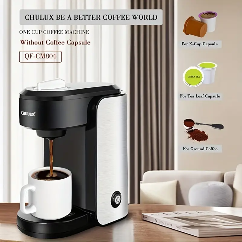 chulux 1pc 1000w stainless steel single serve coffee maker for capsule visiable gradient water reservoir one button operation auto shut off details 7