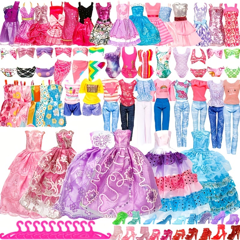 28 PCS Handmade Doll Clothes and Accessories for Barbie Including 1 Fashion  Dress 2 Party Dress 3 Outfits Tops and Pants 10 Pair of Shoes 12