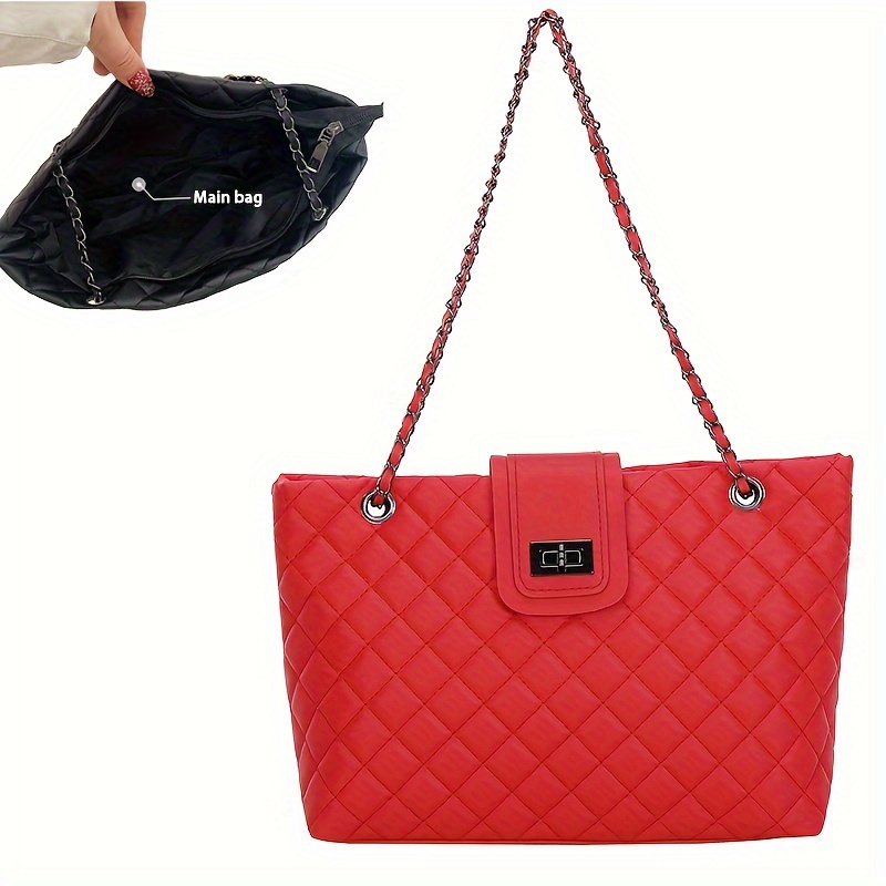 Women's Argyle Quilted Shoulder Bag, Chain Strap Large Capacity