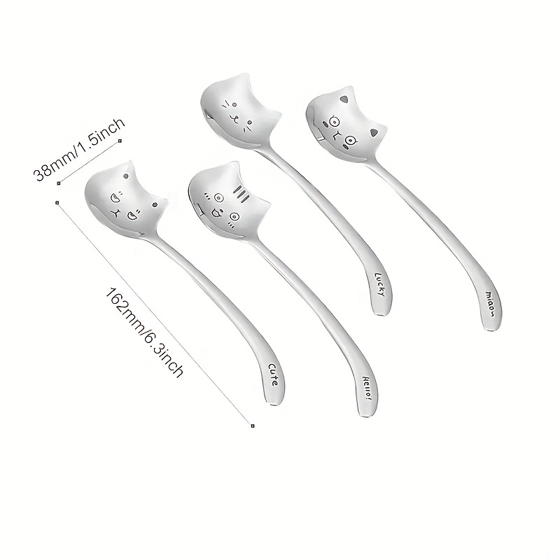 Cute Cat Face Stainless Steel Spoon Set - Perfect For Soup, Coffee