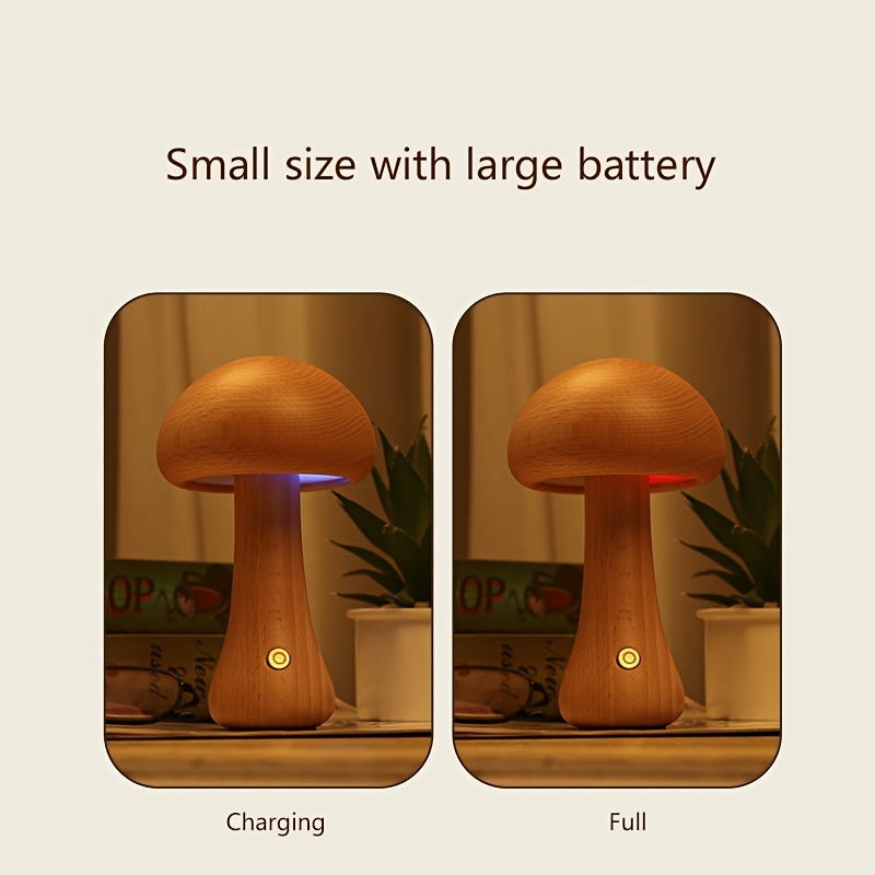Led Wooden Cute Mushroom Night Light Portable Dimmable - Temu