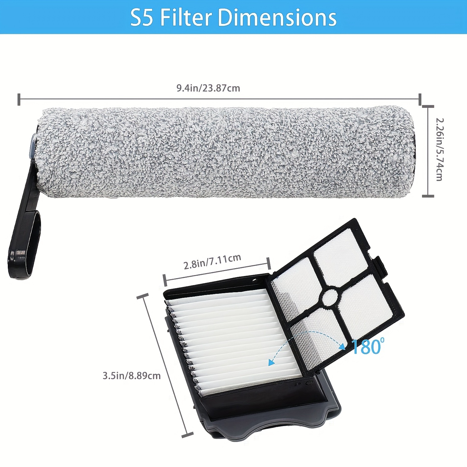 Floor ONE S5 Replacement HEPA Filter and Brush Roller for Tineco Floor ONE  S5/Floor One S5 Pro Cordless Wet Dry Vacuum Cleaner, Replacement Parts